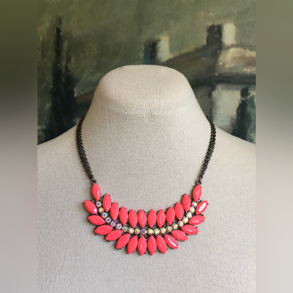Amrita Singh Pink Coral Acrylic & Aurora Borealis Rhinestones Statement Necklace